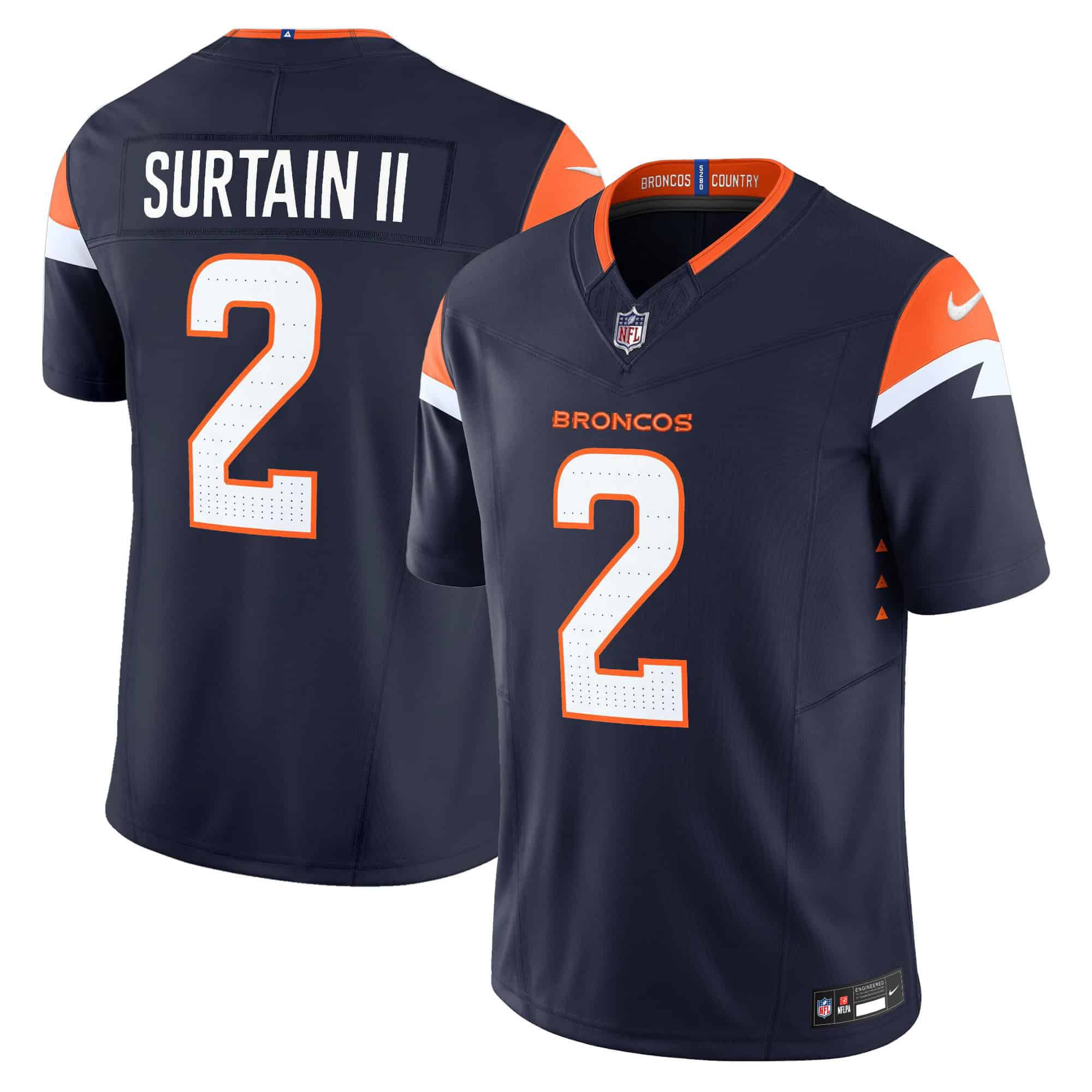 Men Denver Broncos #2 Surtain ii Blue 2024 Nike Vapor Limited NFL Jersey